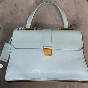 Miu Miu Sky Blue Sheepskin Satchel with Gold Hardware
